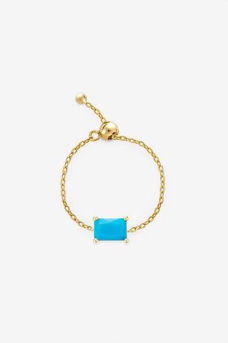 Womens Gold Adjustable Chain Ring With Turquoise Baguette Stone - - One Size - MUCHV - Modalova