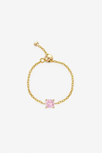 Womens Gold Adjustable Chain Ring With Pink Round Stone - - One Size - NastyGal UK (+IE) - Modalova