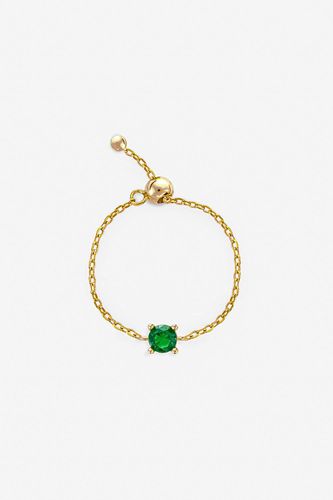 Womens Gold Adjustable Chain Ring With Round Emerald Green Stone - - One Size - MUCHV - Modalova