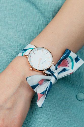 Womens Watermelon Print Changeable Cotton Tie Knot Strap Geneva Boho Wristwatch - One Size - The Colourful Aura - Modalova
