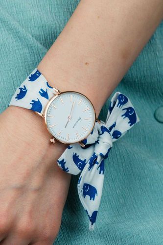 Elephant Print Changeable Fabric Cotton Tie Knot Strap Geneva Women Wristwatch - - One Size - The Colourful Aura - Modalova
