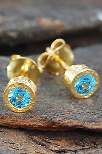 Womens Blue Topaz Sterling Silver November Birthstone Stud Earrings - - One Size - Otis Jaxon London - Modalova