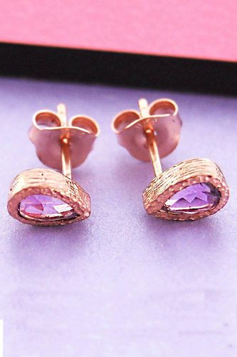 Womens Amethyst February Birthstone Sterling Silver Teardrop Stud Earrings - - One Size - Otis Jaxon London - Modalova