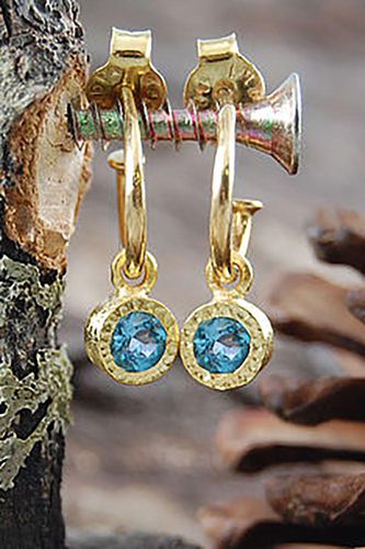 Womens Blue Topaz Sterling Silver November Birthstone Huggie Hoop Earrings - - One Size - Otis Jaxon London - Modalova