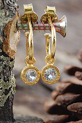 Womens White Topaz Sterling Silver November Birthstone Huggie Hoop Earrings - - One Size - Otis Jaxon London - Modalova