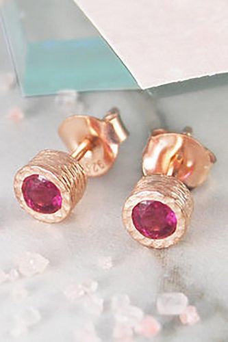 Womens Pink Ruby Sterling Silver July Birthstone Stud Earrings - - One Size - Otis Jaxon London - Modalova