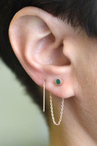 Womens Emerald May Birthstone Silver Chain Threader Earrings - - One Size - Otis Jaxon London - Modalova