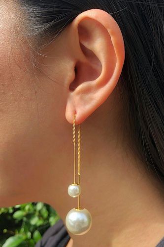 Womens Silver Plated White Pearl Threader Drop Earrings - - One Size - Otis Jaxon London - Modalova