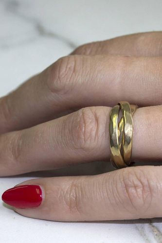 Womens Gold Plated Sterling Silver Unisex Hammered Russian Wedding Ring - - K - Otis Jaxon London - Modalova