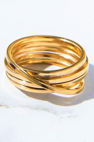 Womens Gold Square Wire Overlapping Sterling Silver Ring - - M - Otis Jaxon London - Modalova