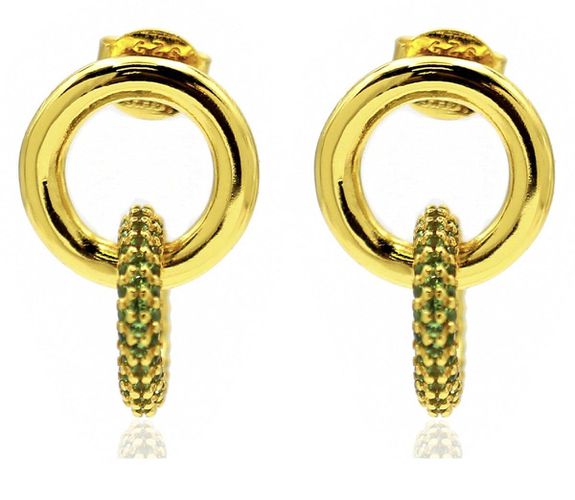 Womens Karma Interlocking Linked Double Circle Hoop Earrings Green Pavé Emerald Zirconia 18ct on Sterling Silver - - One Size - GEMSA LONDON - Modalova