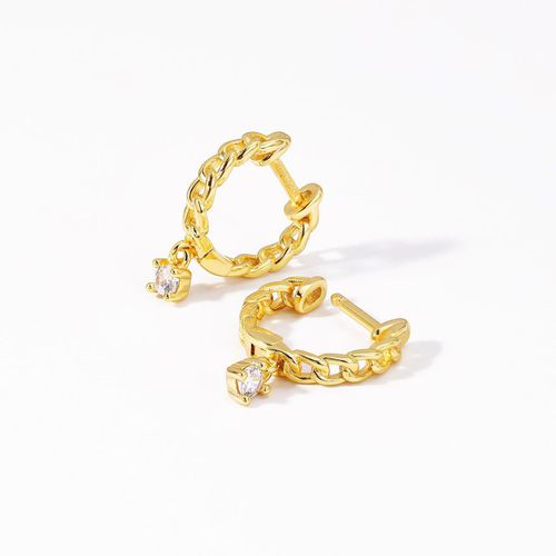 Womens Lilly Link Chain Zirconia drop Mini Hoop Huggies Earrings 14ct Gold on Sterling Silver - - One Size - NastyGal UK (+IE) - Modalova