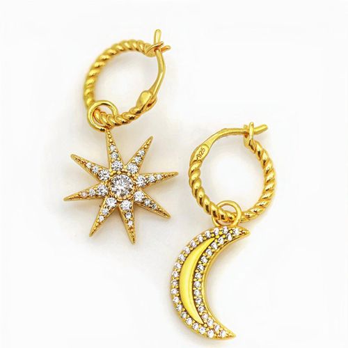 Womens Celestial Moon & Star Pavé Charm Hoop Earrings 18ct Gold Vermeil - - One Size - NastyGal UK (+IE) - Modalova