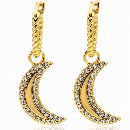 Womens Selena Crescent Moon Pavé Charm Hoop Earrings 18ct Gold Vermeil - - One Size - NastyGal UK (+IE) - Modalova