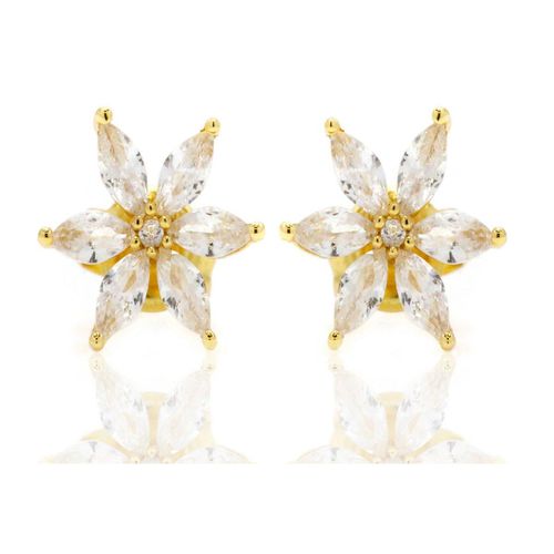 Womens Daisy Flower Marquise Petal Zirconia Stud Earrings 18ct Gold on Sterling Silver - - One Size - GEMSA LONDON - Modalova