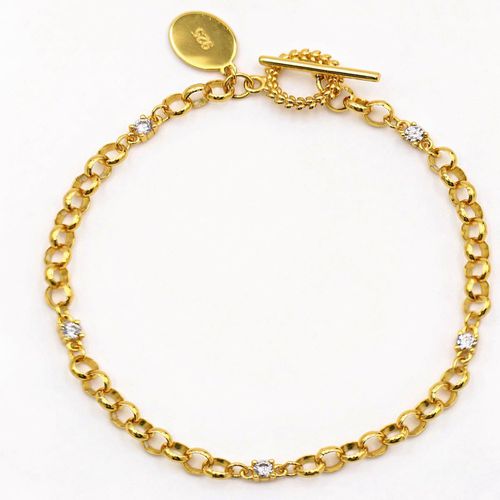 Womens Chicago T-BAR Belcher Rolo Chain 18ct Gold Vermeil Bracelet with Zirconia - - One Size - GEMSA LONDON - Modalova