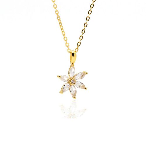 Womens Daisy Flower Marquise Petal Zirconia Pendant Necklace 18ct Gold on Sterling Silver - - One Size - GEMSA LONDON - Modalova