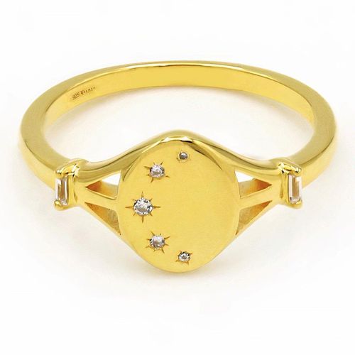 Womens Celestial Starburst Dainty Minimalist Oval Signet Ring 18ct Gold Vermeil - - L - NastyGal UK (+IE) - Modalova