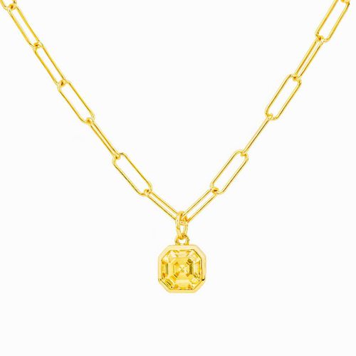 Womens Bella Paperclip Chain Necklace 18ct Gold Vermeil with Asscher cut CZ Charm Pendant - - One Size - NastyGal UK (+IE) - Modalova