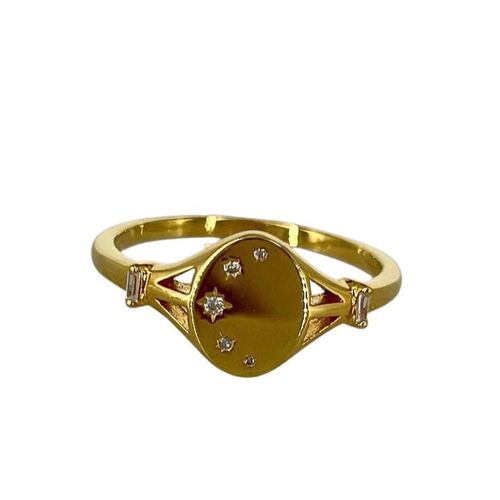 Womens Celestial Starburst Dainty Minimalist Oval Signet Ring 18ct Gold Vermeil - - M - NastyGal UK (+IE) - Modalova