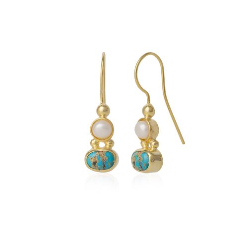 Womens Authentic Turquoise Sterling Silver Drop Gold Plated Earring - - One Size - Spero London - Modalova