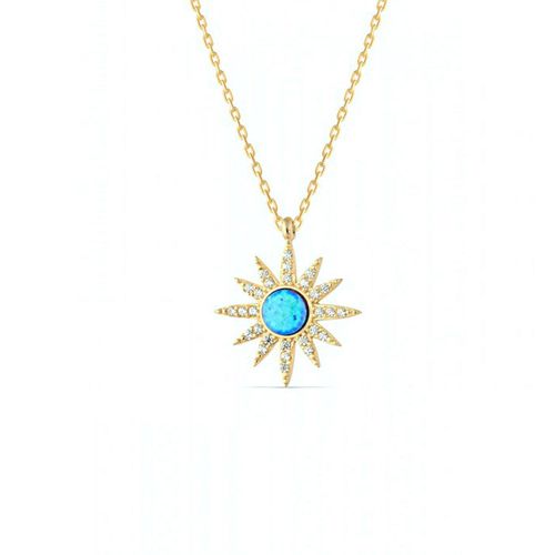 Womens Blue Opal Sun Sterling Silver Necklace - - One Size - Spero London - Modalova