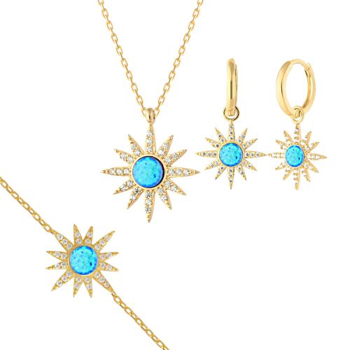 Womens Blue Opal Sun Sterling Silver Necklace Earring and Bracelet Set - - One Size - Spero London - Modalova