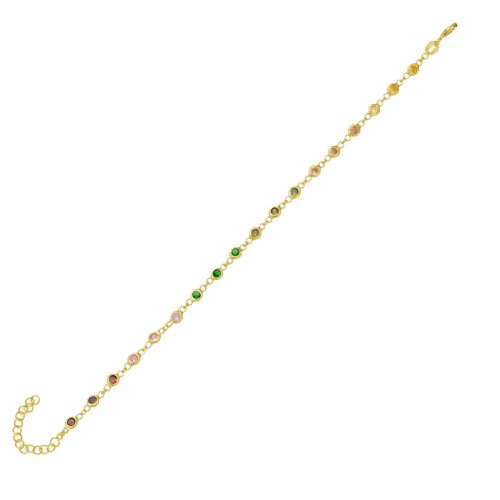 Womens Colourful Rainbow Jewelled Sterling Silver Chain Bracelet - - One Size - Spero London - Modalova