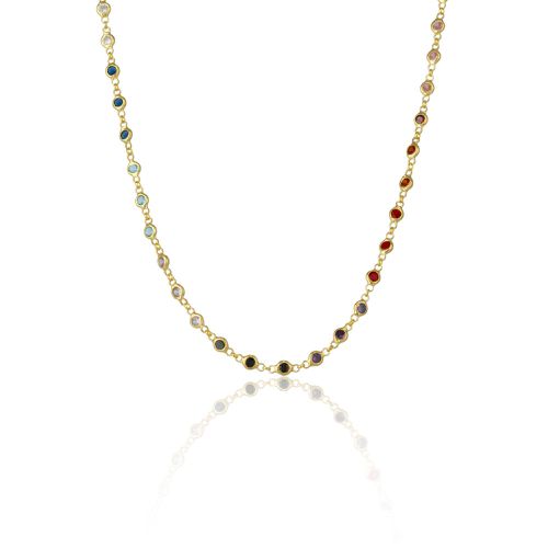 Womens Colourful Rainbow Jewelled Sterling Silver Chain Necklace - - One Size - Spero London - Modalova
