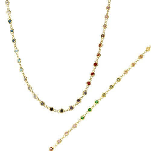 Womens Colourful Rainbow Jewelled Sterling Silver Chain Necklace and Bracelet Set - - One Size - NastyGal UK (+IE) - Modalova