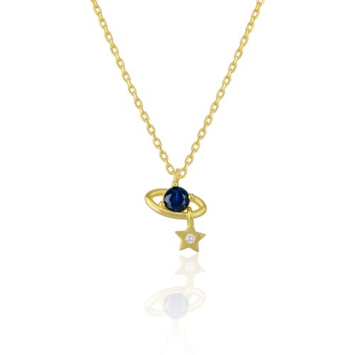 Womens Dark Blue Saturn Necklace With Star Sterling Silver - - 18 inches - Spero London - Modalova