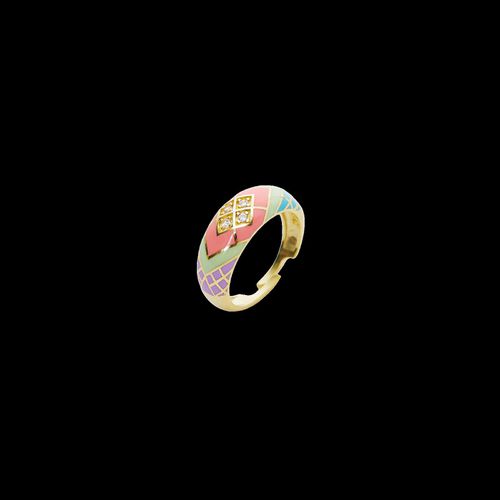 Womens Enamel Pink Five Color Sterling Silver Dome Ring in Gold - - One Size - Spero London - Modalova