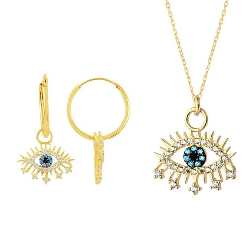 Womens Evil Eye Earring Blue Eye Sterling Silver Pendant Eyelash Necklace and Earring Set - - One Size - Spero London - Modalova