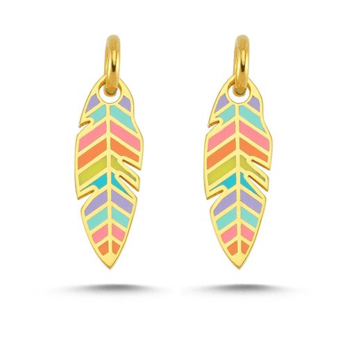 Womens Feather Leaves Rainbow Enamel Hoop Earrings - - One Size - Spero London - Modalova