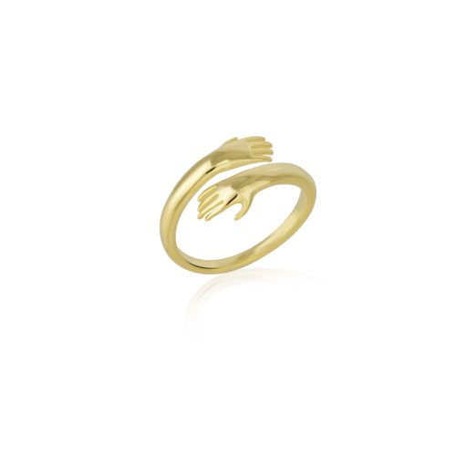 Womens Hug Ring With Hands Sterling Silver and Gold Plated - - One Size - Spero London - Modalova