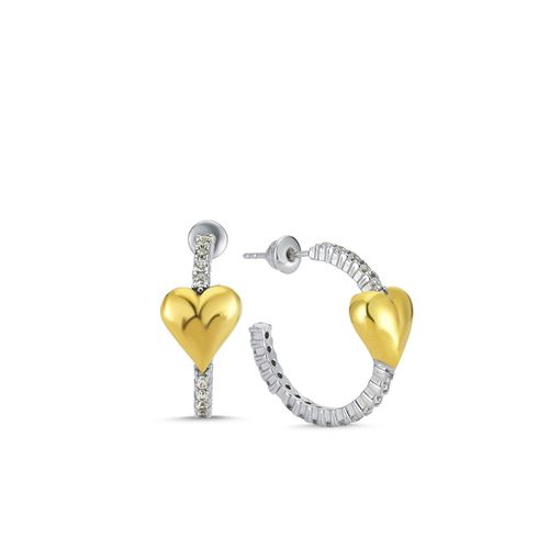 Womens Hoop Heart Pave Sterling Silver Earring - - One Size - Spero London - Modalova