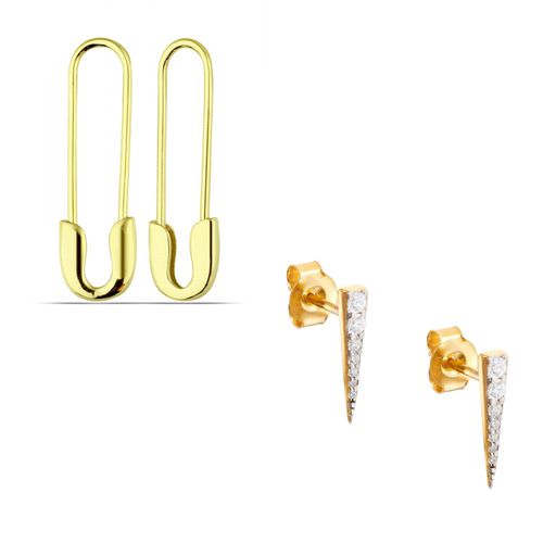 Womens Long Pave Dagger Stud and Safety Pin Earring Set - - One Size - NastyGal UK (+IE) - Modalova