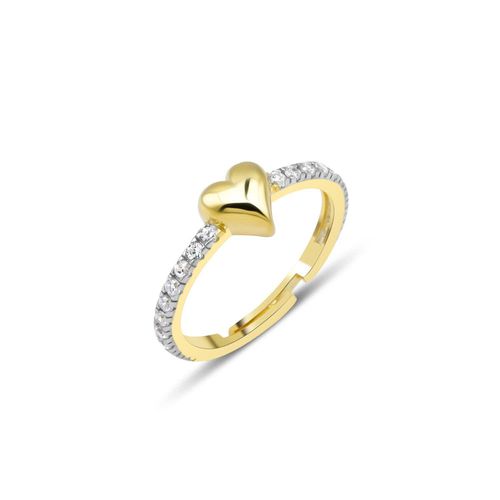 Womens Love Heart Zirconia Half Round Adjustable Sterling Silver Ring - - One Size - Spero London - Modalova