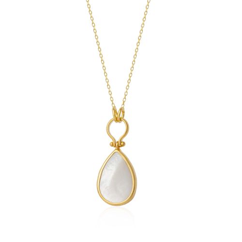 Womens Mother of Pearl Natural Hammared Sterling Silver Pendant Necklace - - 18 inches - Spero London - Modalova