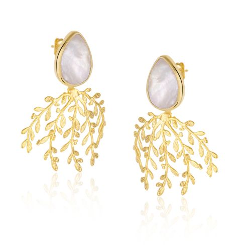 Womens Mother Of Pearl Olive Branch Sterling Silver Earring - - One Size - NastyGal UK (+IE) - Modalova