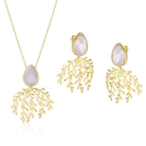 Womens Mother Of Pearl Olive Branch Sterling Silver Earring & Necklace Set - - One Size - NastyGal UK (+IE) - Modalova