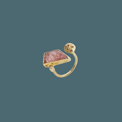 Womens Natura Double Circle Tourmaline Sterling Silver Gold Plated Ring - - One Size - NastyGal UK (+IE) - Modalova