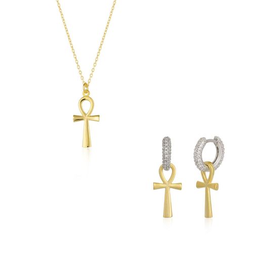 Womens Sterling Silver Egyptian Ankh Necklace and Earring Set - - One Size - Spero London - Modalova