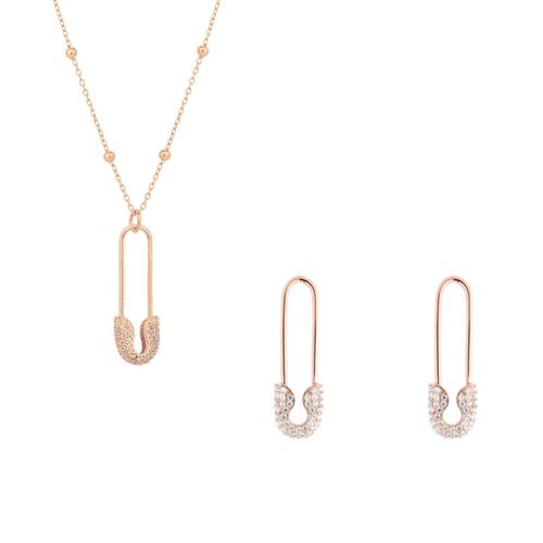 Womens Sterling Silver Jewelled Safety Pin Necklace With Beaded Chain and Earring Set - - One Size - NastyGal UK (+IE) - Modalova