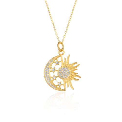 Womens Sterling Silver Sun and Moon Necklace Pendant - - 18 inches - Spero London - Modalova