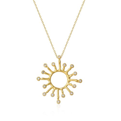 Womens Sun Sunburst Large Textured Molten Sterling Silver Pendant Necklace - - One Size - Spero London - Modalova