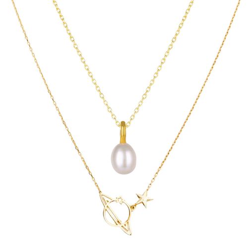 Womens Treasures Baroque Seed Pearl and Saturn Pendant Sterling Silver Necklace Set - - One Size - NastyGal UK (+IE) - Modalova