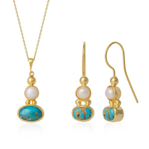 Womens Turquoise Authentic Pendant and Earring Sterling Silver Gold Plated Set - - One Size - NastyGal UK (+IE) - Modalova