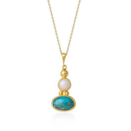 Womens Turquoise Authentic Pendant Sterling Silver Gold Plated Necklace - - 18 inches - Spero London - Modalova