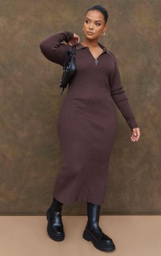 Womens Plus Chocolate Half Zip Collared Detail Midaxi Dress - - XXXL - NastyGal UK (+IE) - Modalova